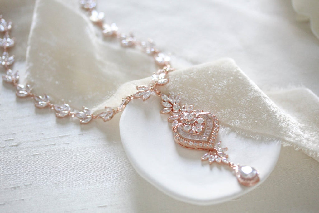 Rose gold cubic zirconia bridal necklace - EMMA - Treasures by Agnes