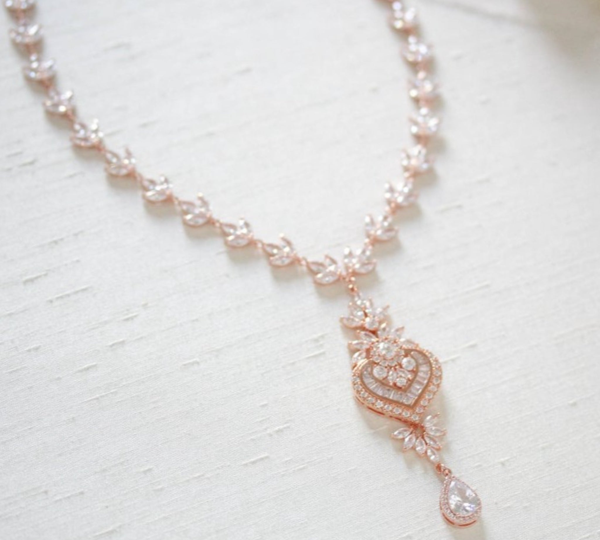 Rose gold cubic zirconia bridal necklace - EMMA - Treasures by Agnes