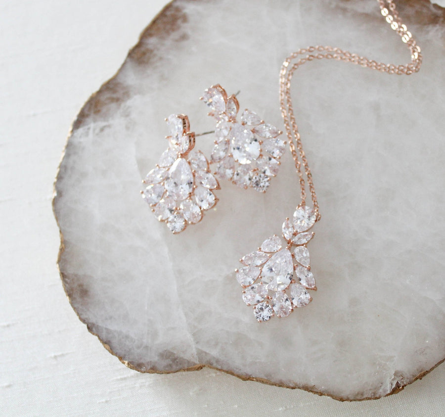 Rose gold cubic zirconia Bridal necklace - KATERI - Treasures by Agnes