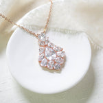Rose gold cubic zirconia Bridal pendant necklace - KATERI