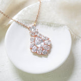 Rose gold cubic zirconia Bridal pendant necklace - KATERI