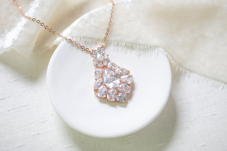 Rose gold cubic zirconia Bridal necklace - KATERI - Treasures by Agnes