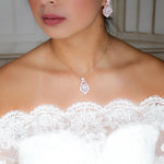 Rose gold cubic zirconia Bridal pendant necklace - KATERI