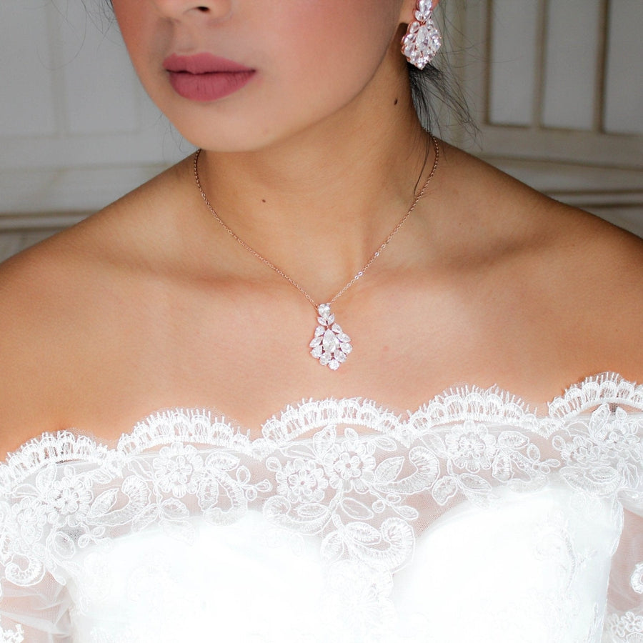 Rose gold cubic zirconia Bridal necklace - KATERI - Treasures by Agnes