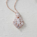 Rose gold cubic zirconia Bridal pendant necklace - KATERI