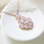 Rose gold cubic zirconia Bridal pendant necklace - KATERI