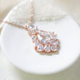 Rose gold cubic zirconia Bridal pendant necklace - KATERI