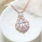 Rose gold cubic zirconia Bridal pendant necklace - KATERI