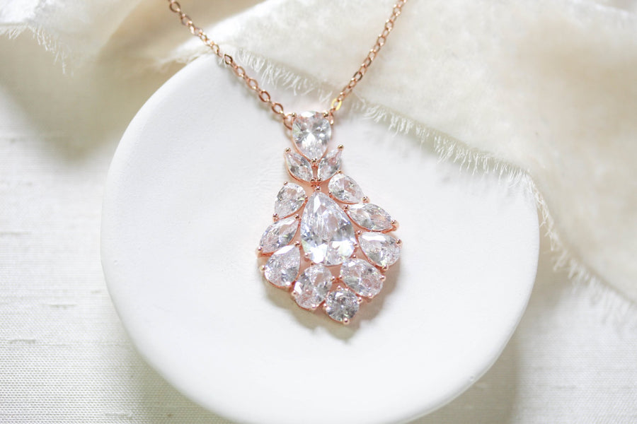 Rose gold cubic zirconia Bridal necklace - KATERI - Treasures by Agnes