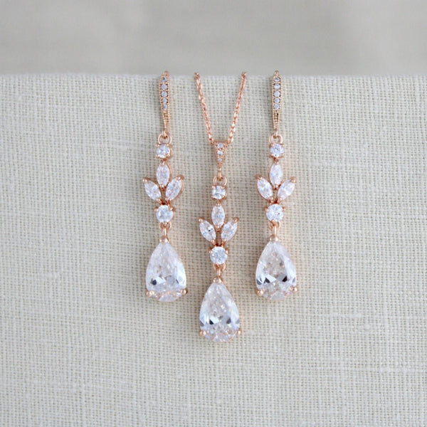 Rose gold Cubic Zirconia Bridal or Bridesmaid jewelry set - LAUREN - Treasures by Agnes