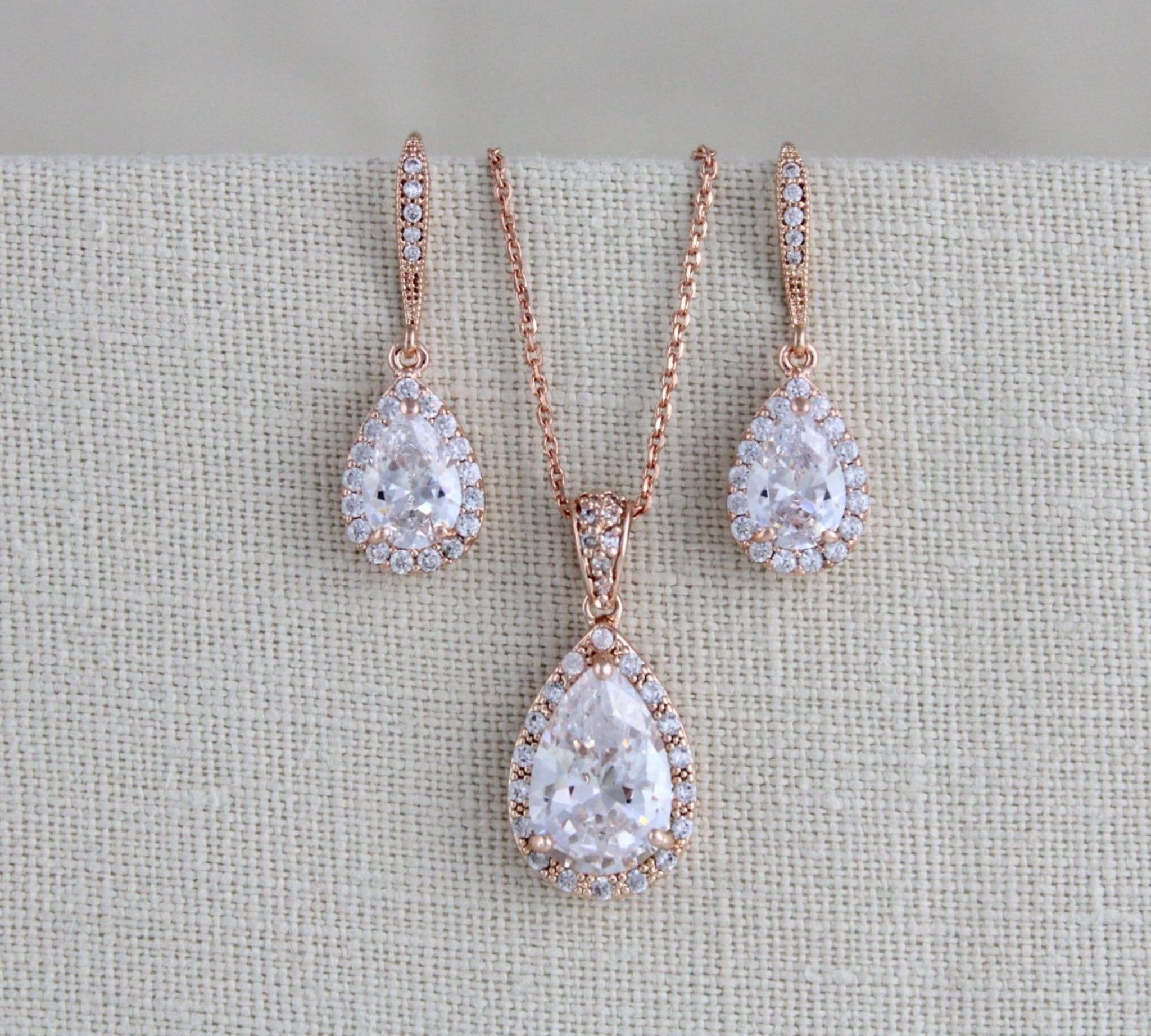 Rose gold cubic zirconia Bridal or Bridesmaid jewelry set - NORAH - Treasures by Agnes