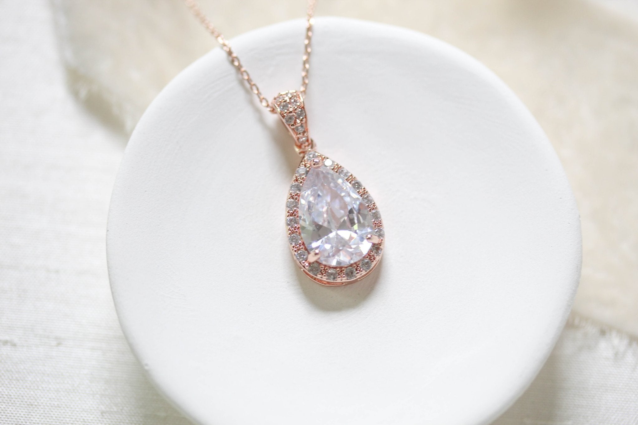 Rose gold cubic zirconia Bridal or Bridesmaid jewelry set - NORAH - Treasures by Agnes