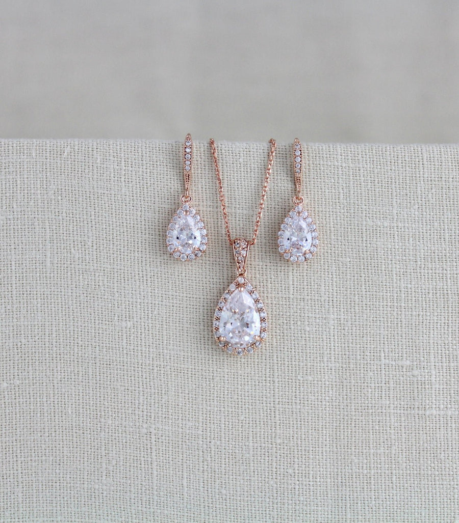 Rose gold cubic zirconia Bridal or Bridesmaid jewelry set - NORAH - Treasures by Agnes