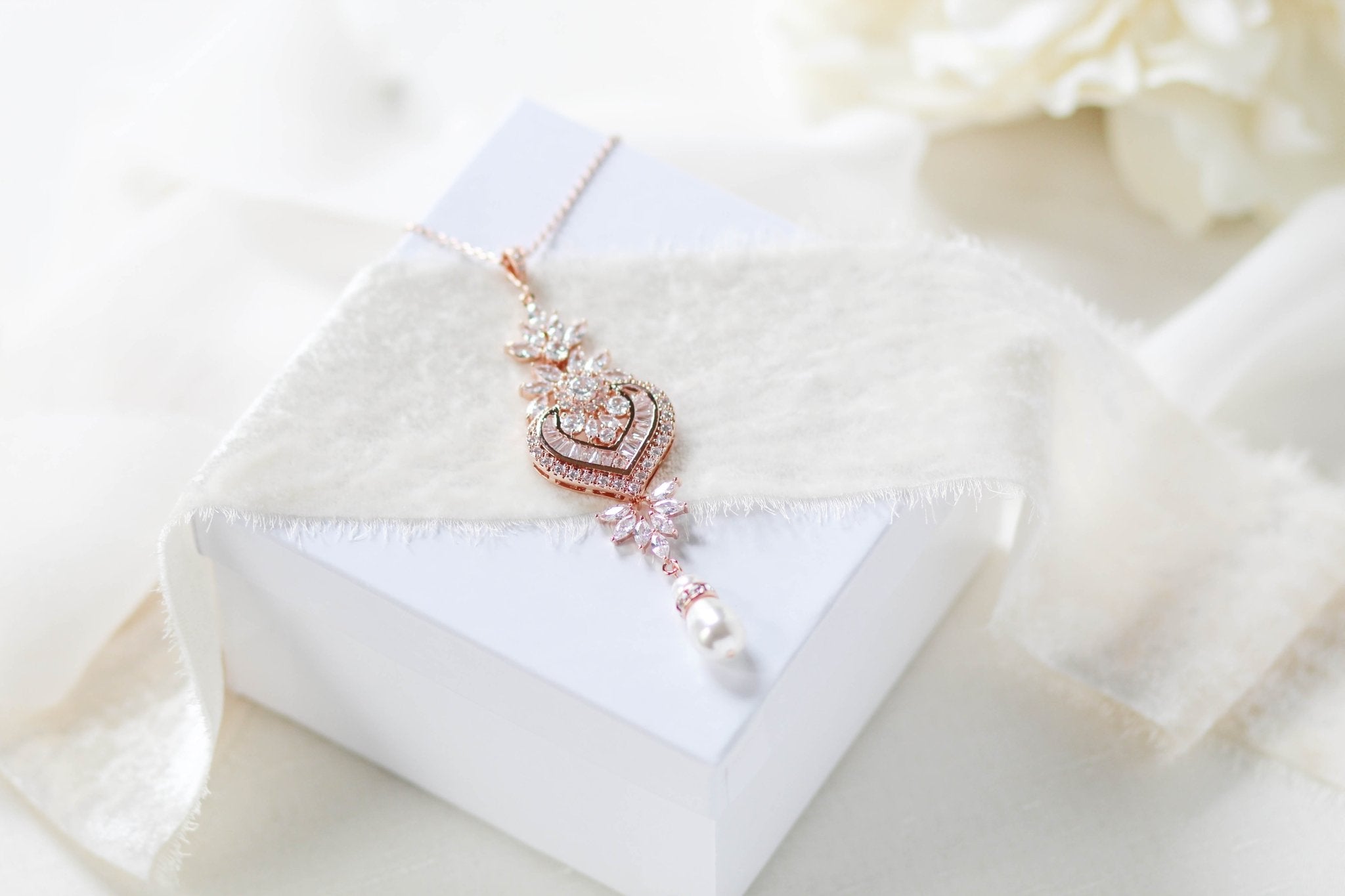 Rose gold Cubic Zirconia Bridal pendant necklace - EMMA - Treasures by Agnes