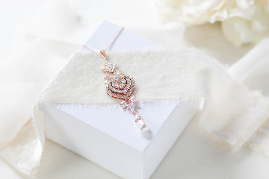 Rose gold Cubic Zirconia Bridal pendant necklace - EMMA - Treasures by Agnes