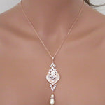 Rose gold Cubic Zirconia Bridal pendant necklace - EMMA - Treasures by Agnes