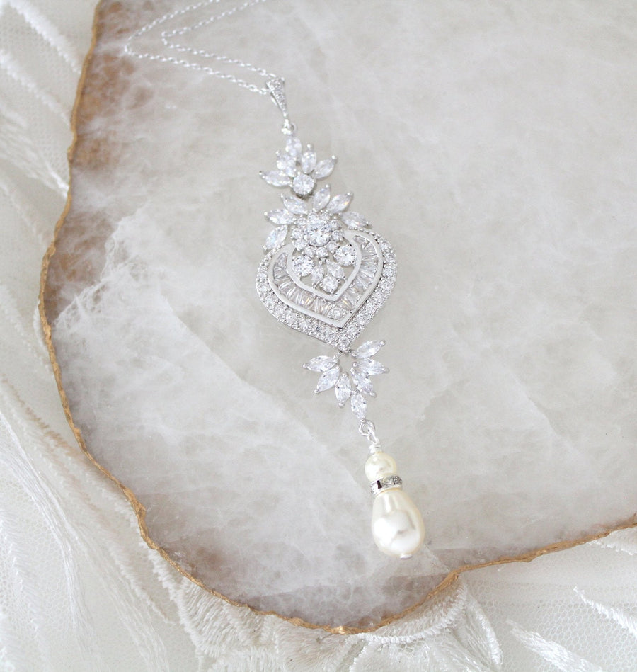 Rose gold Cubic Zirconia Bridal pendant necklace - EMMA - Treasures by Agnes