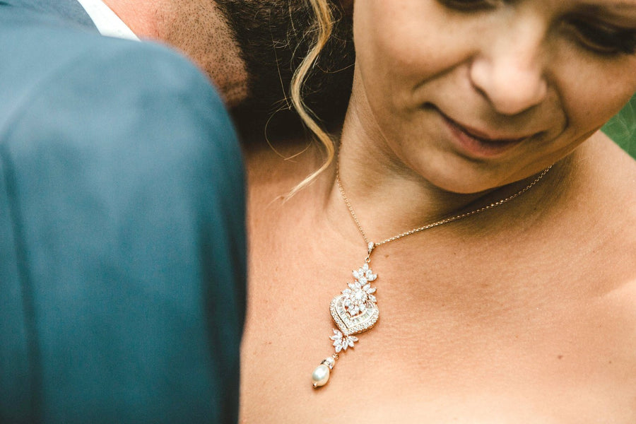 Rose gold Cubic Zirconia Bridal pendant necklace - EMMA - Treasures by Agnes