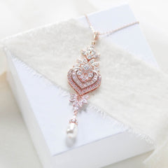 Rose gold Cubic Zirconia Bridal pendant necklace - EMMA - Treasures by Agnes