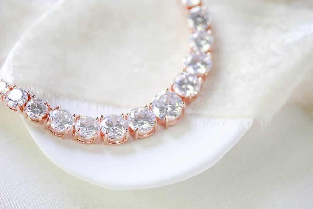 Rose gold cubic zirconia bridal tennis necklace - SOPHIE - Treasures by Agnes