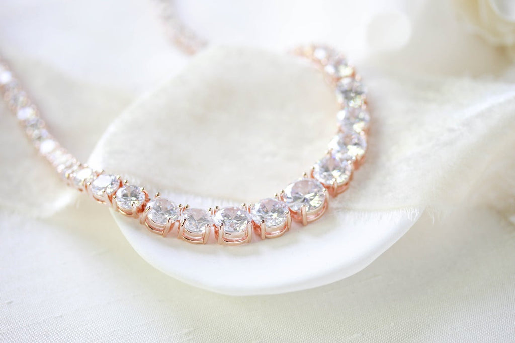 Rose gold cubic zirconia bridal tennis necklace - SOPHIE - Treasures by Agnes