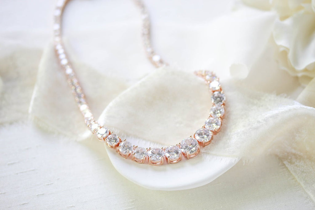 Rose gold cubic zirconia bridal tennis necklace - SOPHIE - Treasures by Agnes