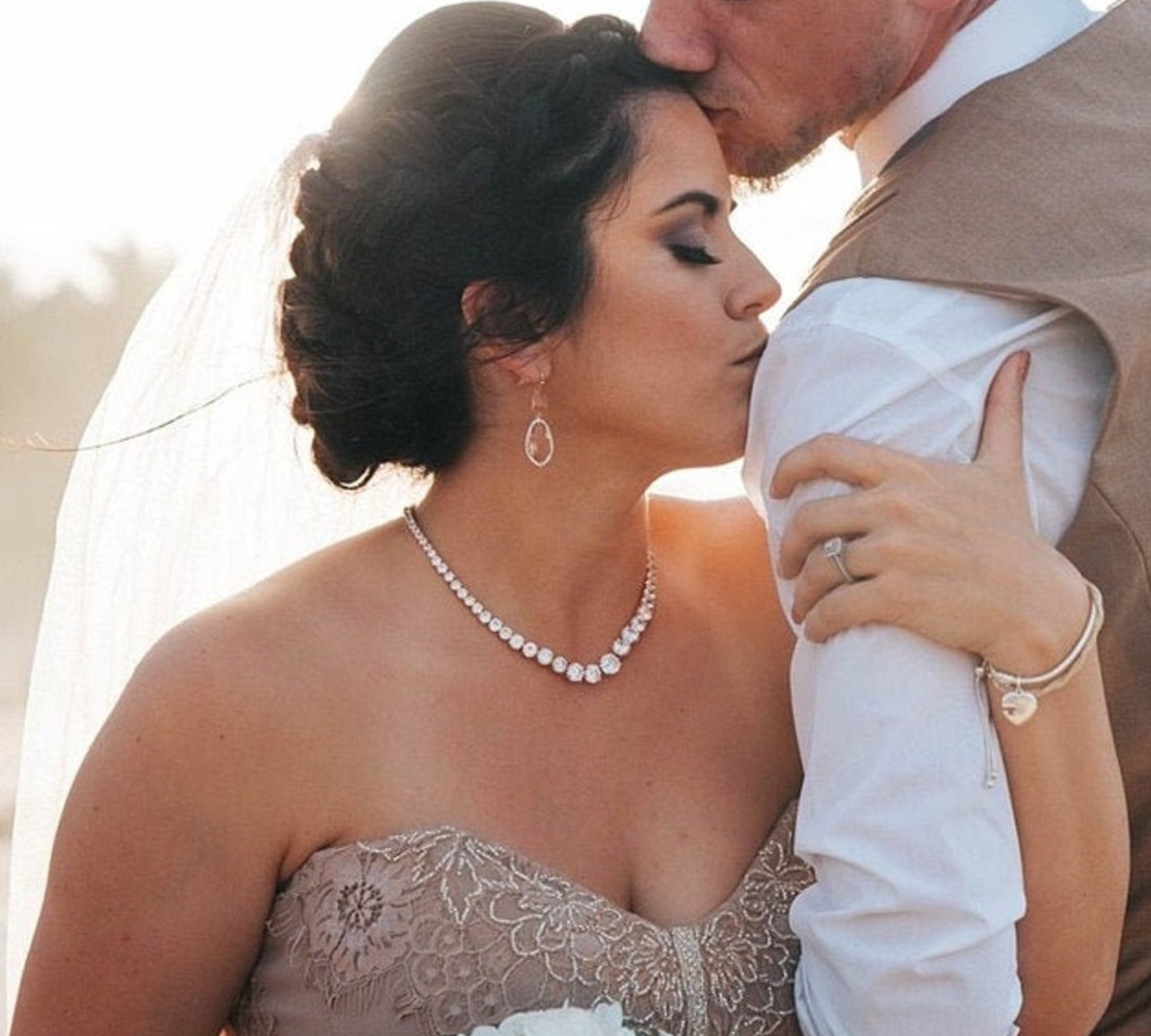 Rose gold cubic zirconia bridal tennis necklace - SOPHIE - Treasures by Agnes