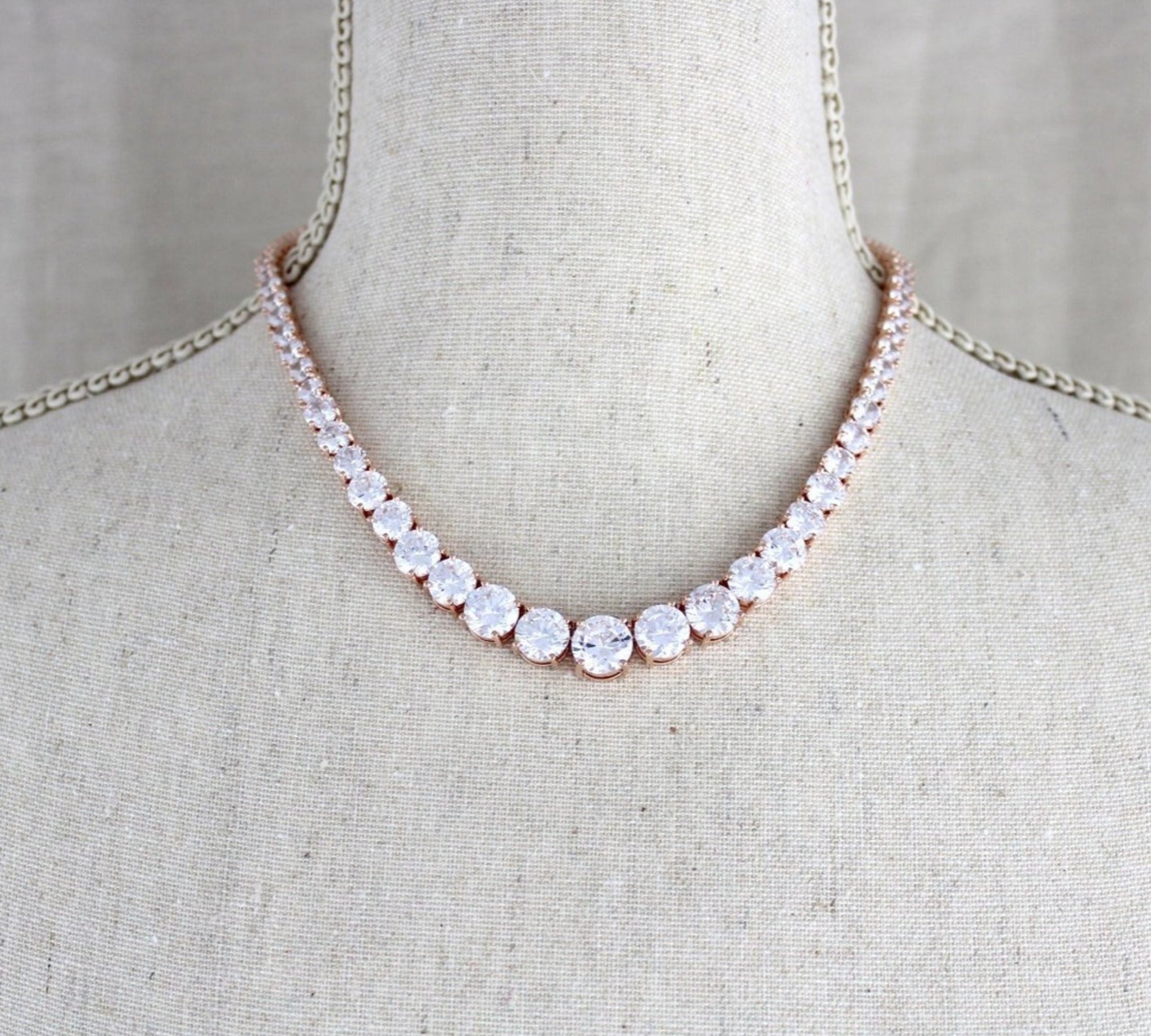 Rose gold cubic zirconia bridal tennis necklace - SOPHIE - Treasures by Agnes