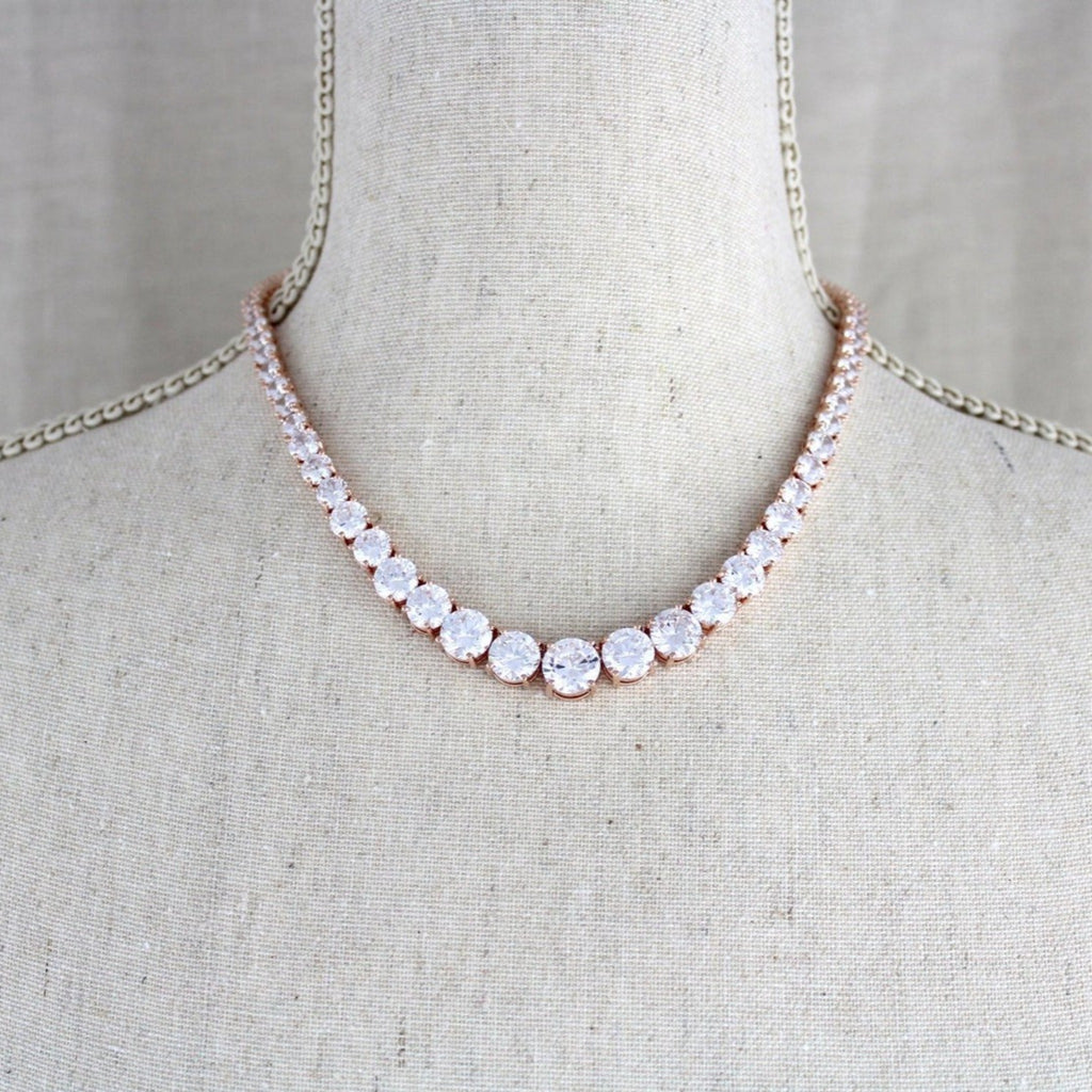 Rose gold cubic zirconia bridal tennis necklace - SOPHIE - Treasures by Agnes