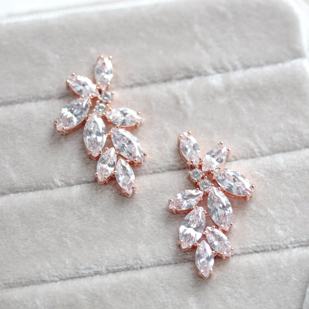 Rose gold cubic zirconia cluster stud bridal earrings- Heidi - Treasures by Agnes