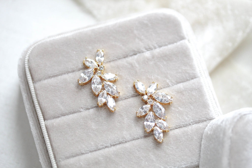 Rose gold cubic zirconia cluster stud bridal earrings- Heidi - Treasures by Agnes