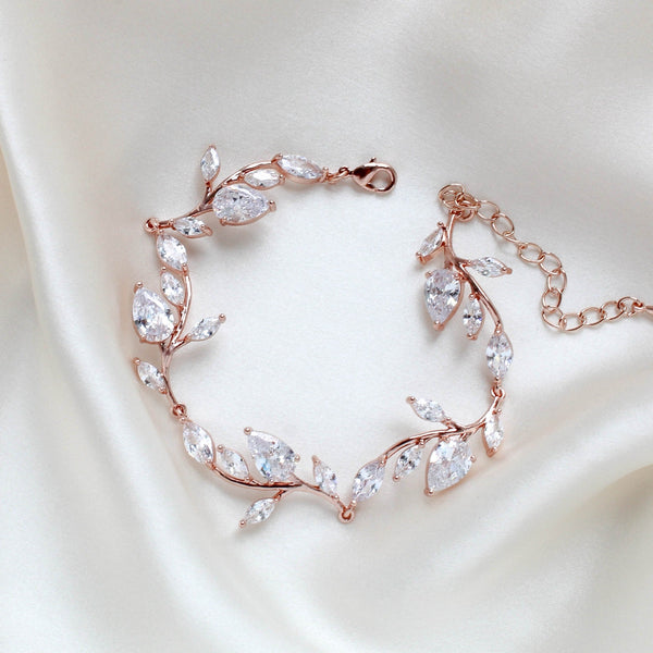 Rose gold cubic zirconia cuff bracelet for bride - APRILLE - Treasures by Agnes