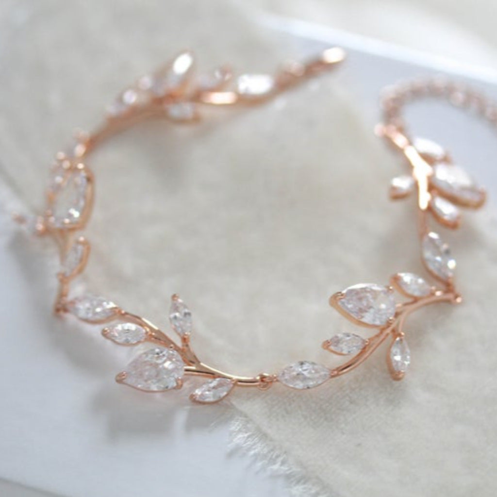 Rose gold cubic zirconia cuff bracelet for bride - APRILLE - Treasures by Agnes