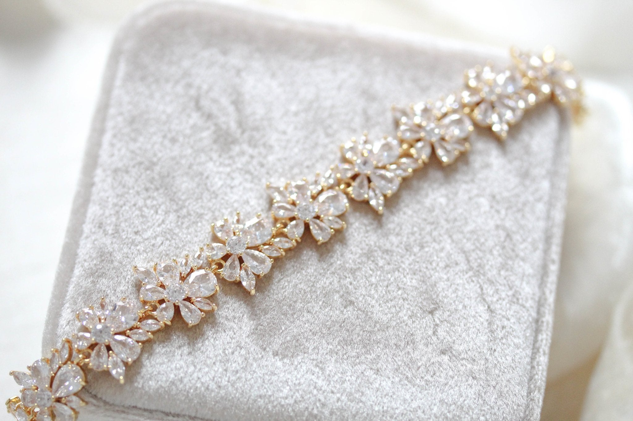 Rose gold cubic zirconia floral Bridal bracelet - EMILIA - Treasures by Agnes