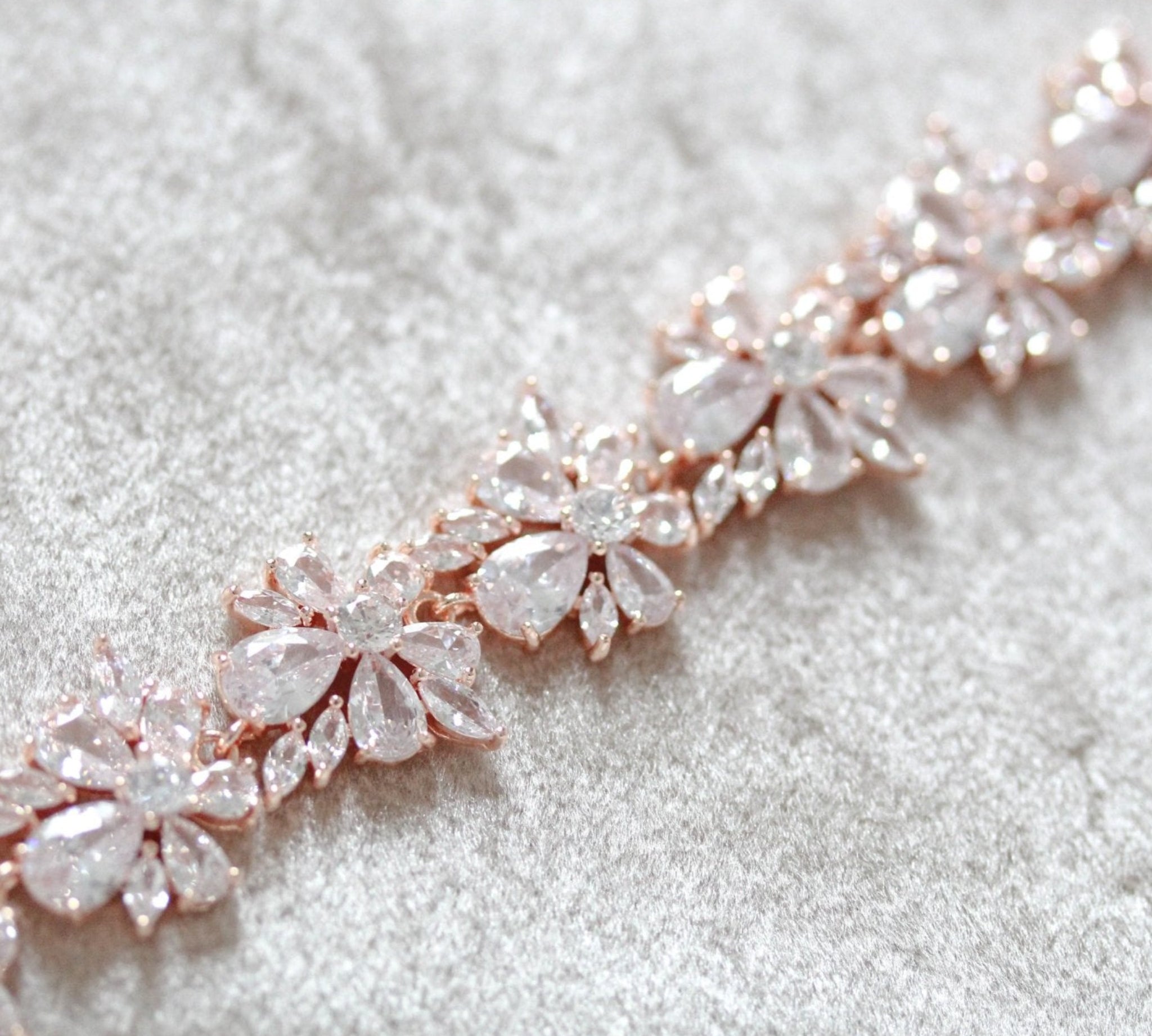 Rose gold cubic zirconia floral Bridal bracelet - EMILIA - Treasures by Agnes