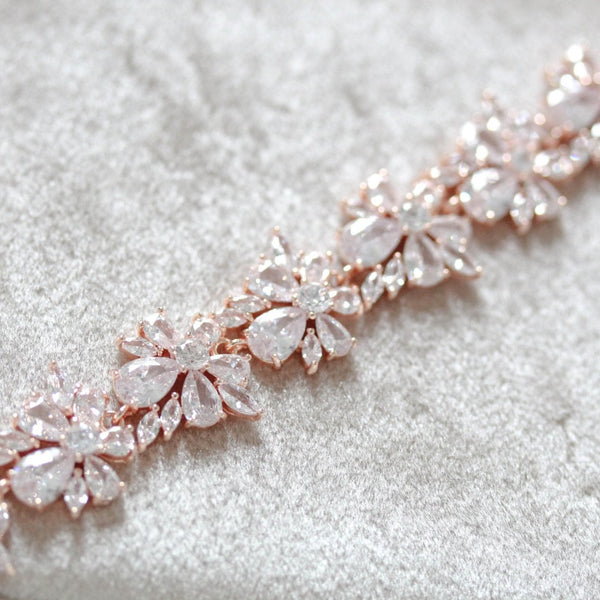 Rose gold cubic zirconia floral Bridal bracelet - EMILIA - Treasures by Agnes