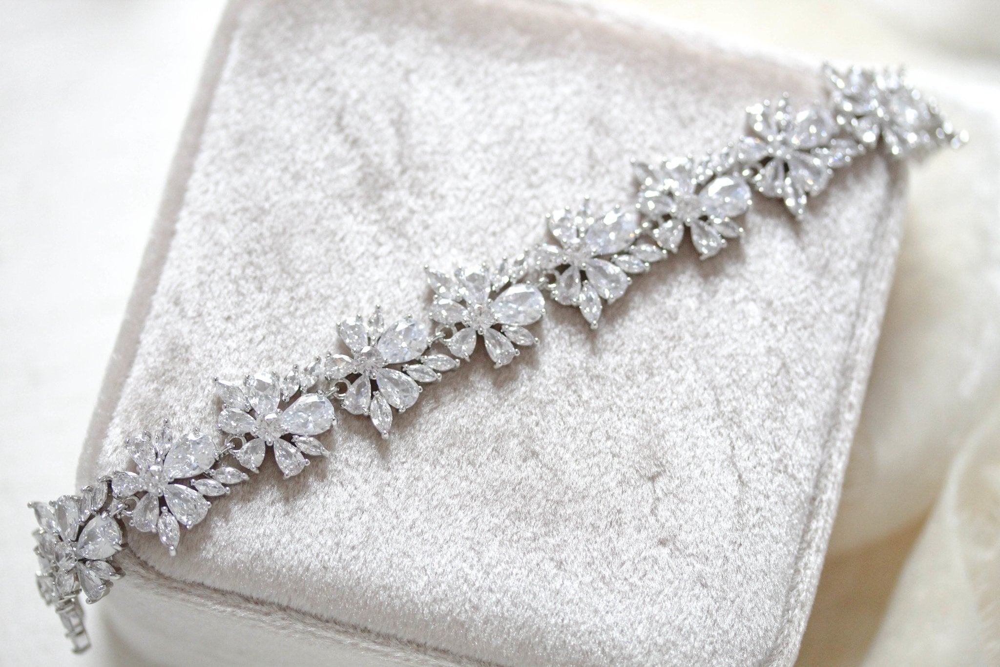 Rose gold cubic zirconia floral Bridal bracelet - EMILIA - Treasures by Agnes