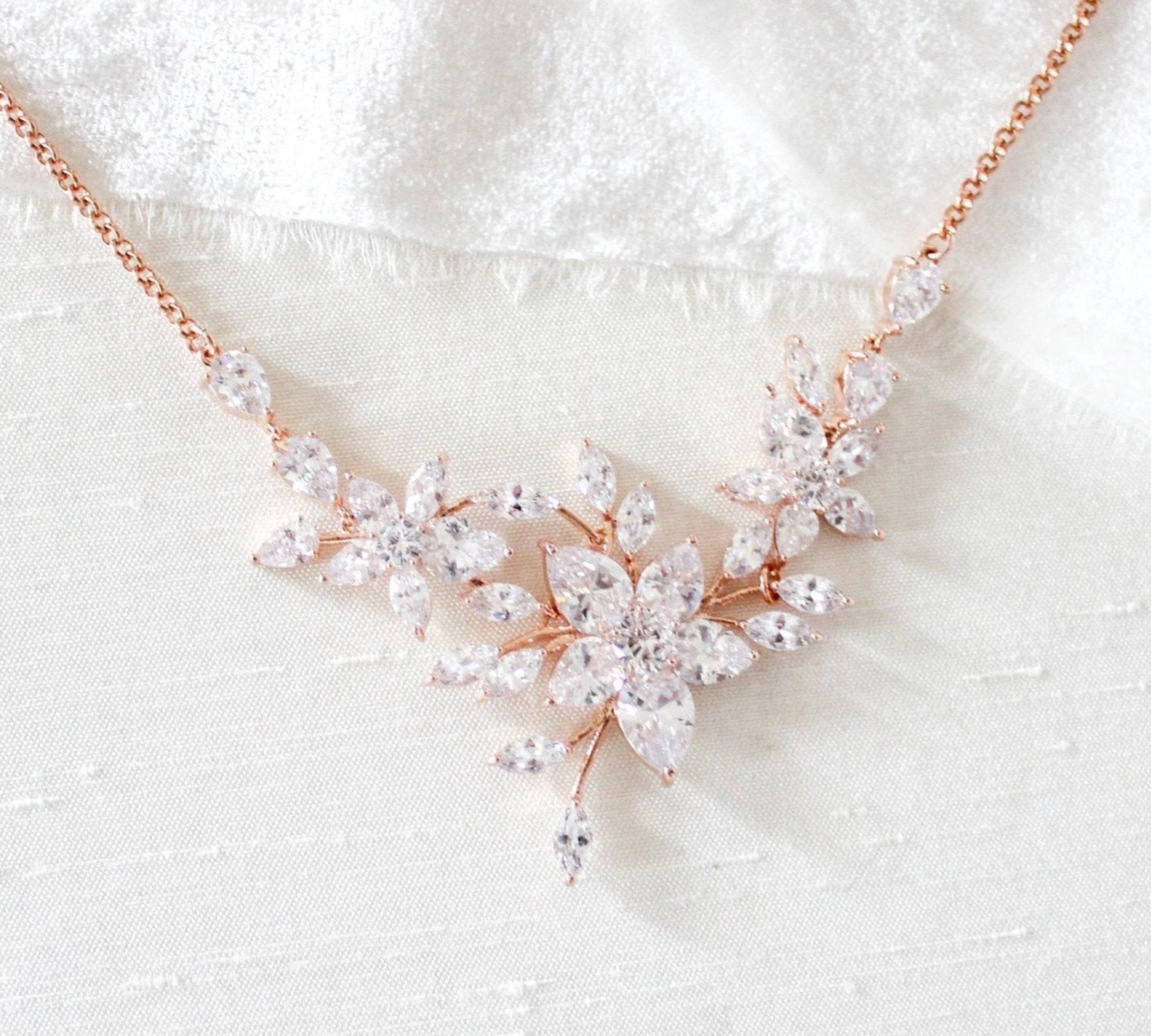 Rose gold cubic zirconia floral Bridal necklace - LILY - Treasures by Agnes