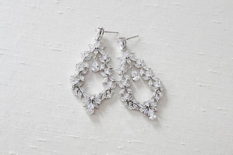 Rose gold Cubic Zirconia Hoop Bridal earrings - VALERIE - Treasures by Agnes