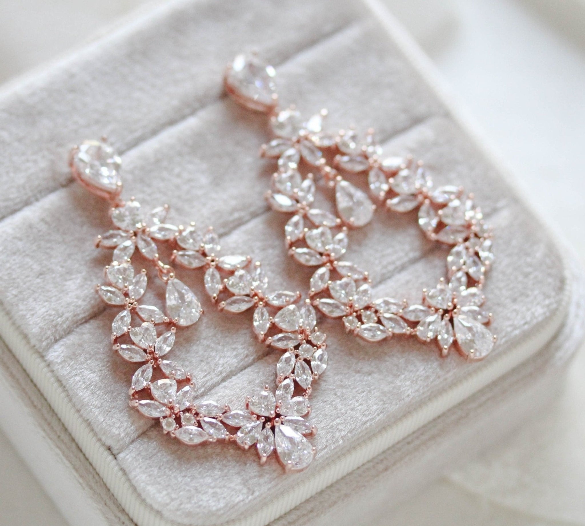 Rose gold Cubic Zirconia Hoop Bridal earrings - VALERIE - Treasures by Agnes