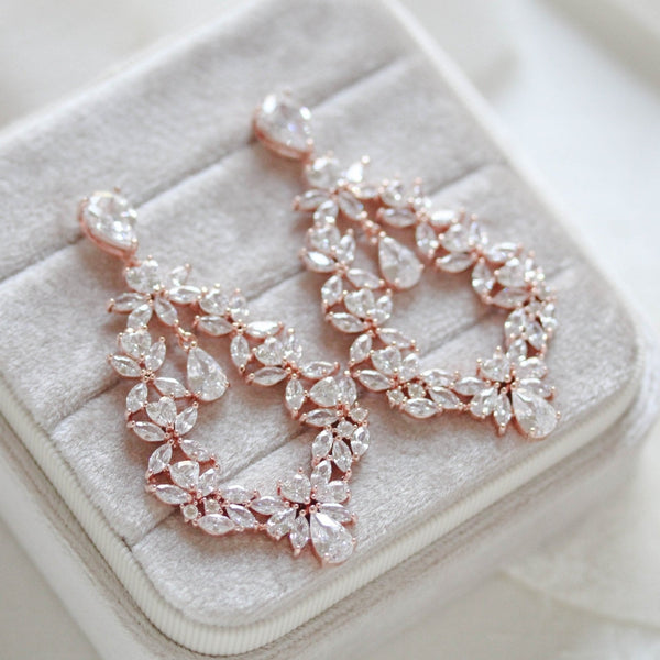 Rose gold Cubic Zirconia Hoop Bridal earrings - VALERIE - Treasures by Agnes