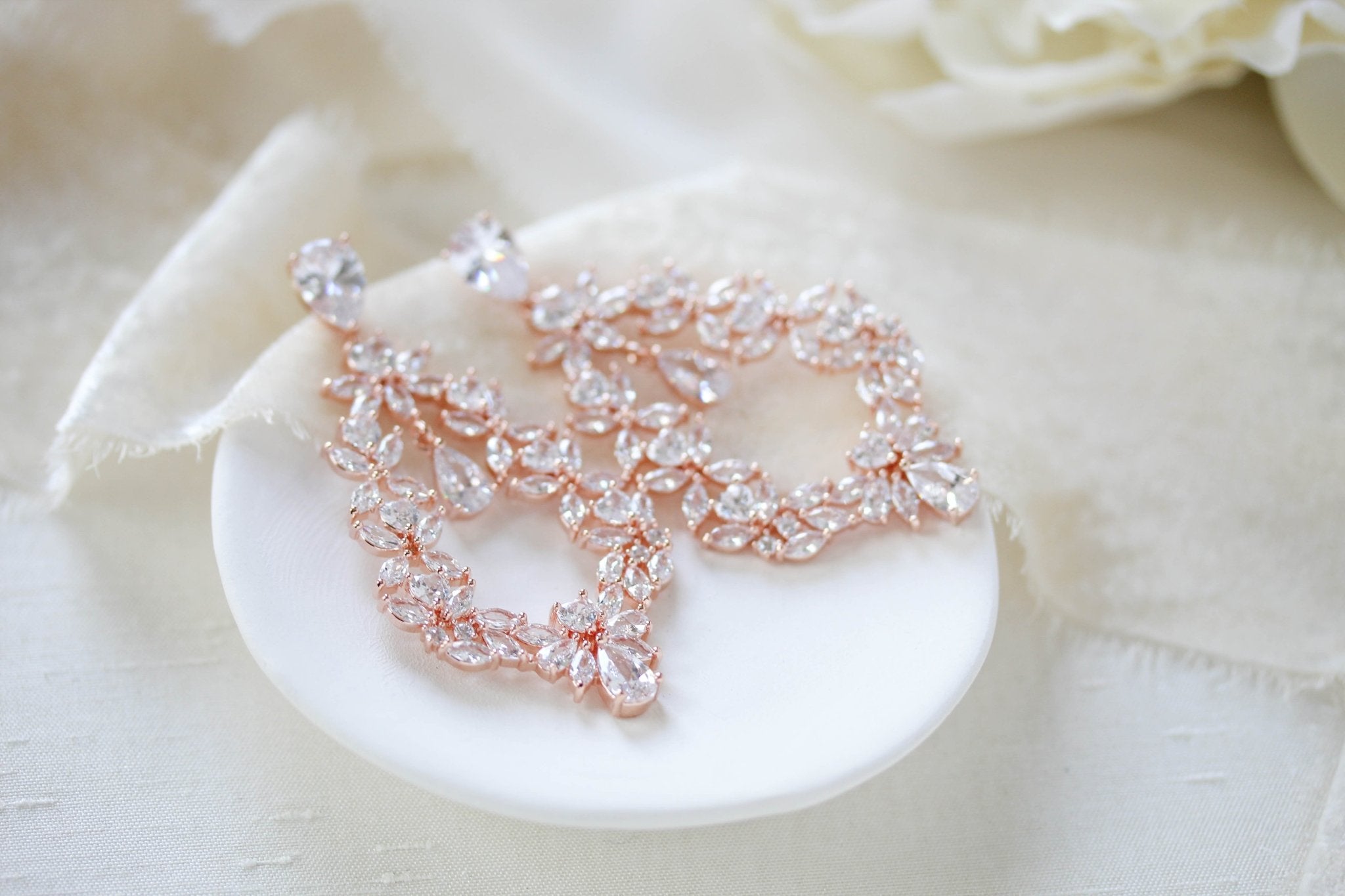 Rose gold Cubic Zirconia Hoop Bridal earrings - VALERIE - Treasures by Agnes