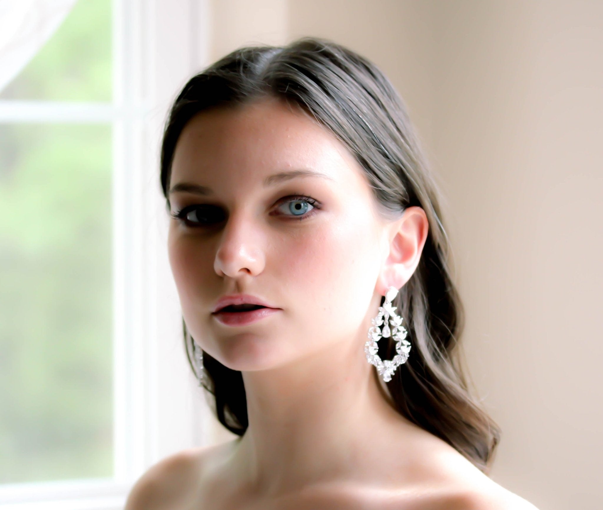 Rose gold Cubic Zirconia Hoop Bridal earrings - VALERIE - Treasures by Agnes