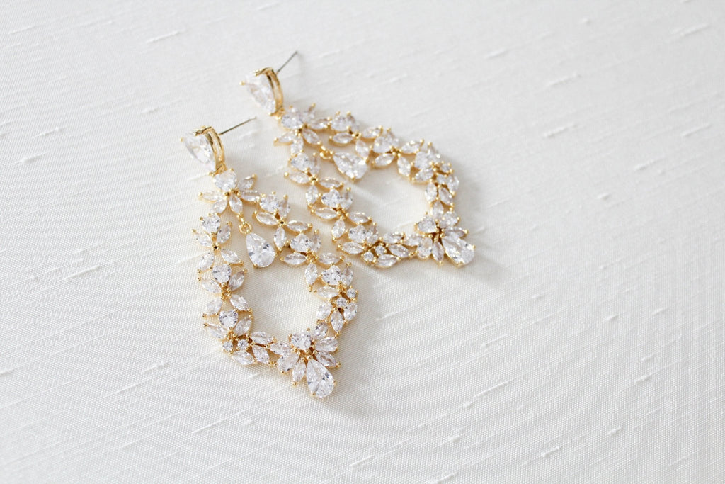 Rose gold Cubic Zirconia Hoop Bridal earrings - VALERIE - Treasures by Agnes