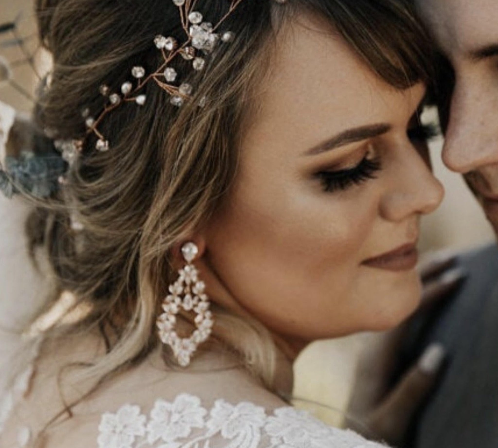Rose gold Cubic Zirconia Hoop Bridal earrings - VALERIE - Treasures by Agnes