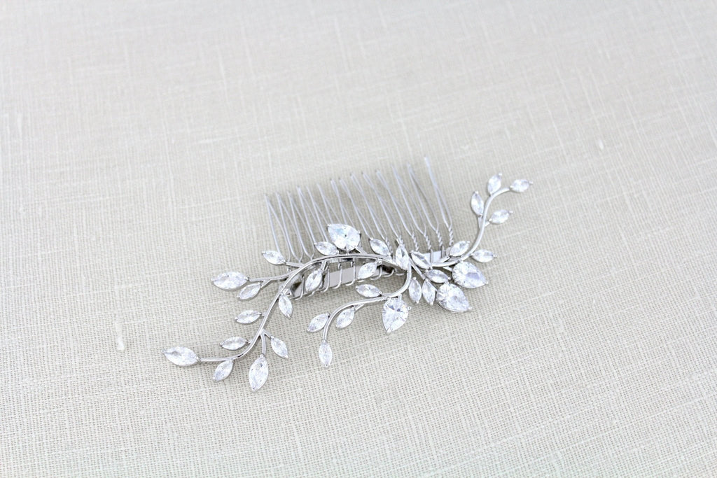 Rose gold Cubic Zirconia leaf vine Bridal hair comb - APRILLE - Treasures by Agnes