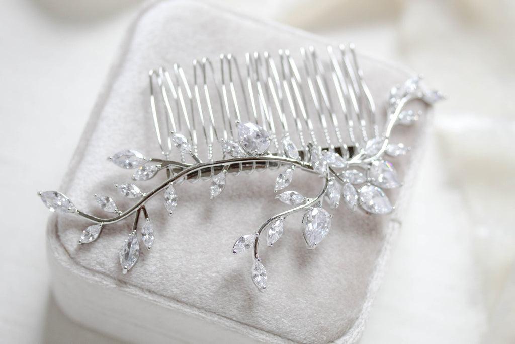 Rose gold Cubic Zirconia leaf vine Bridal hair comb - APRILLE - Treasures by Agnes