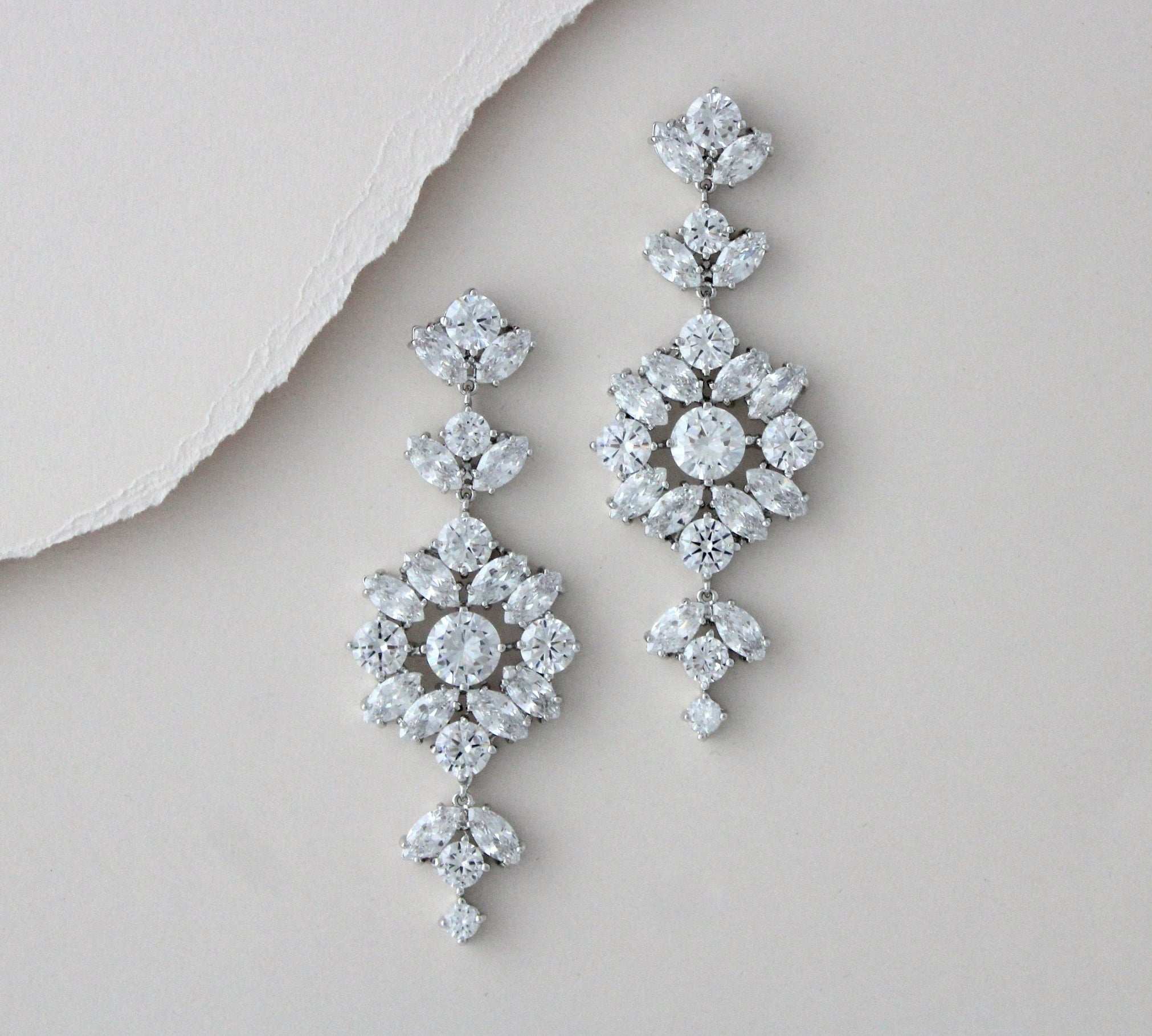 Rose gold cubic zirconia Statement Bridal earrings - CHARLI - Treasures by Agnes