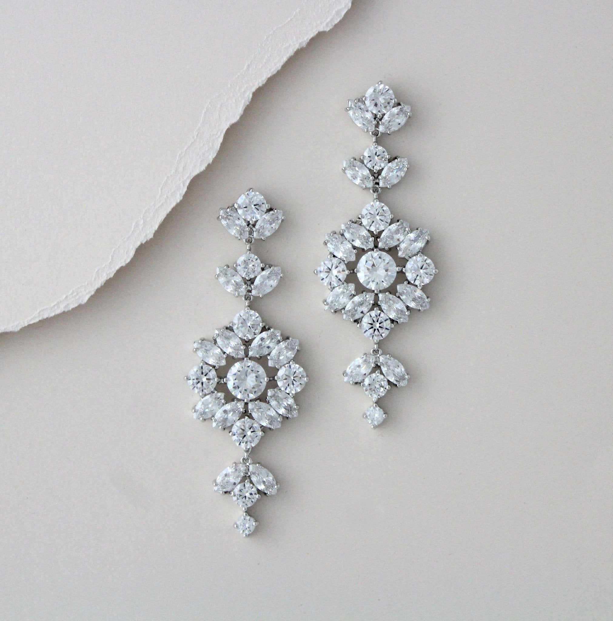 Rose gold cubic zirconia Statement Bridal earrings - CHARLI - Treasures by Agnes
