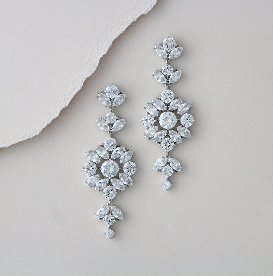 Rose gold cubic zirconia Statement Bridal earrings - CHARLI - Treasures by Agnes